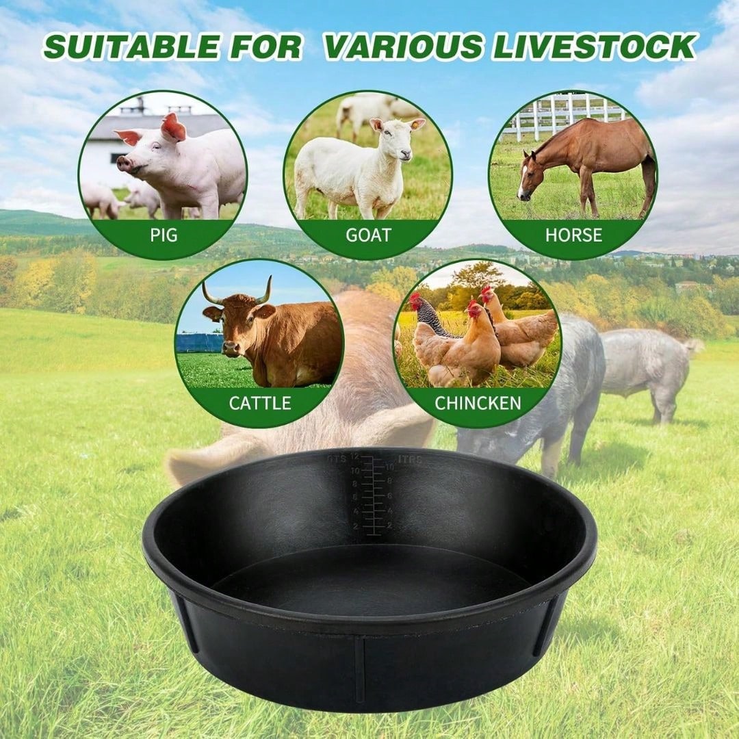 INMASIT 3-Pack Farm Livestock Poultry Multi-Purpose Feeding Basin| Large Capacity Plastic Feed Bucket/Water Trough| For Horses, Dogs, Pigs, Sheep, Etc.