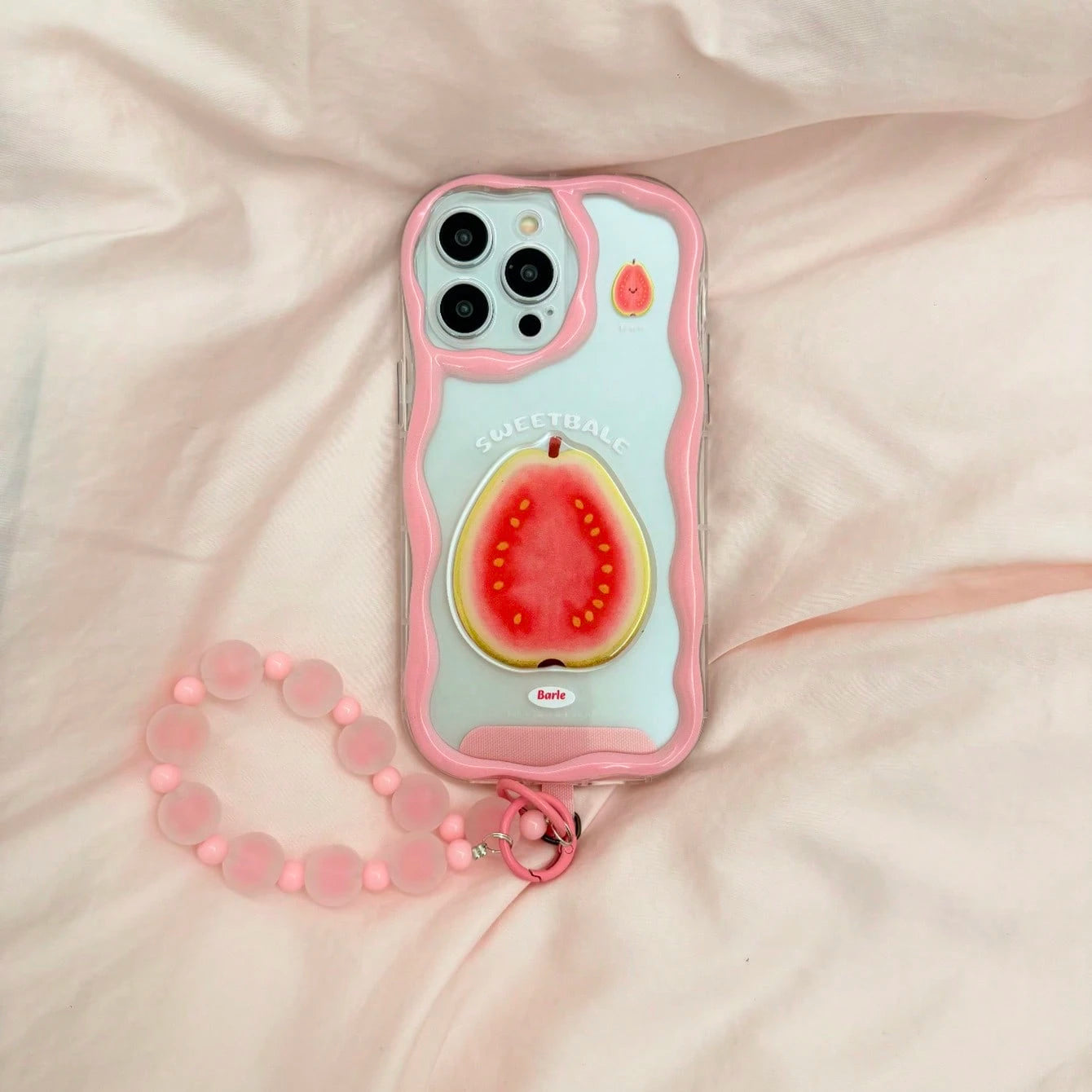 Ins Dopamine Pink Glossy Painted Phone Case With Lens Letter Decoration + Colorful Beaded Chain, Compatible With Apple 16/15/14/13/12/11 Pro Max/17/17 Pro/17 Pro Max