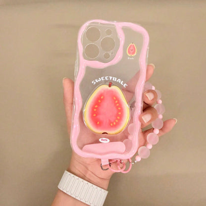 Ins Dopamine Pink Glossy Painted Phone Case With Lens Letter Decoration + Colorful Beaded Chain, Compatible With Apple 16/15/14/13/12/11 Pro Max/17/17 Pro/17 Pro Max