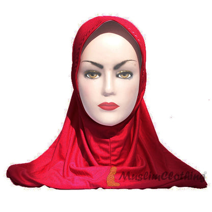 Instant Pull-On Easy Hijab Jilbab In Various Red - Padded Visser Shoulder-Length Easy Muslimah Khimar