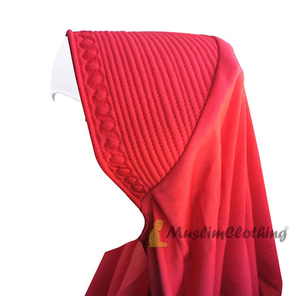 Instant Pull-On Easy Hijab Jilbab In Various Red - Padded Visser Shoulder-Length Easy Muslimah Khimar