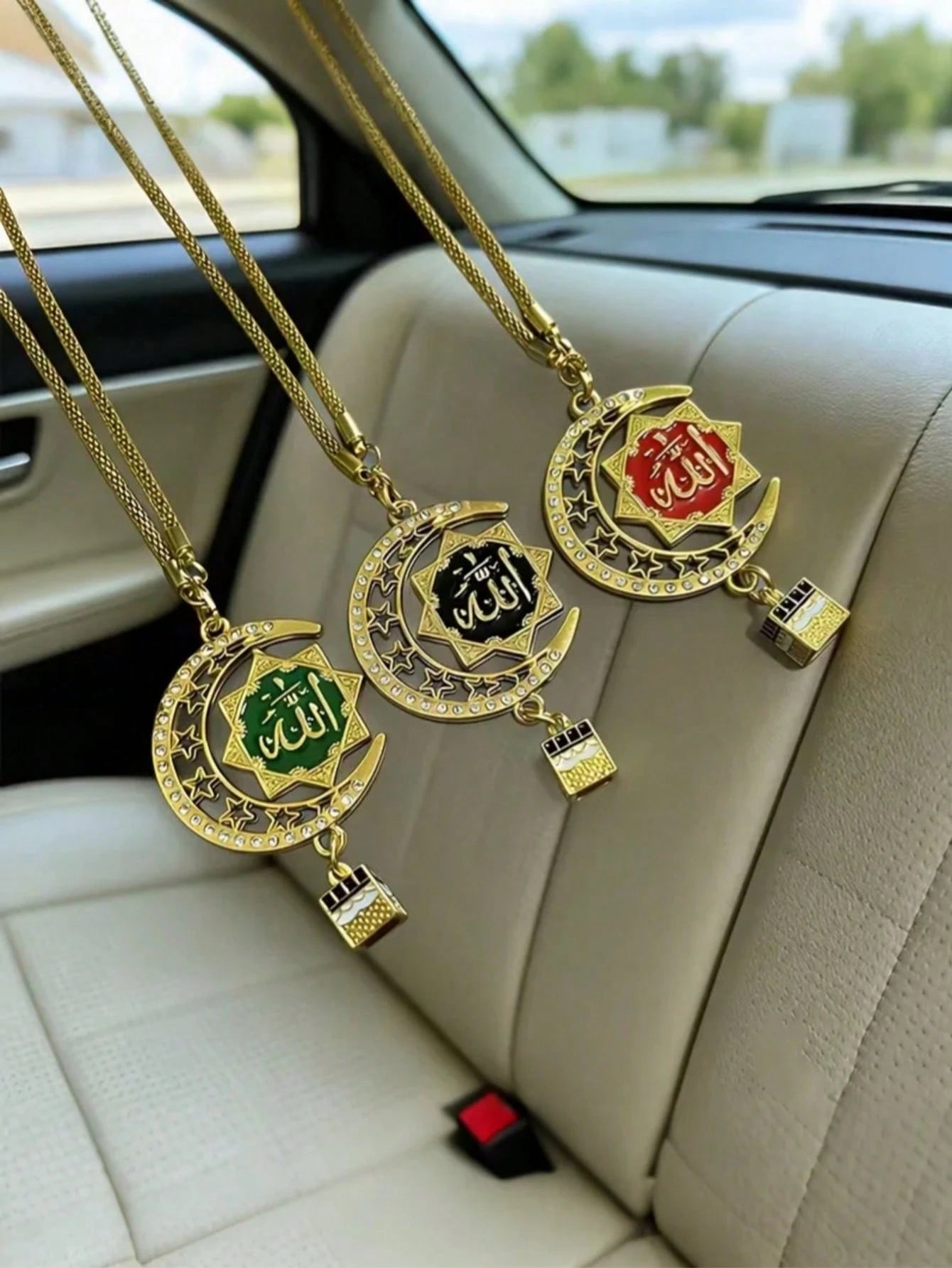 Islamic Car Hanging Decor- Metal Pendant With Black Arabic Calligraphy| Muslim Religious Car Accessory And Spiritual Gift For Drivers| Islamic Home Wall Art| Exquisite Islamic Art Accessory