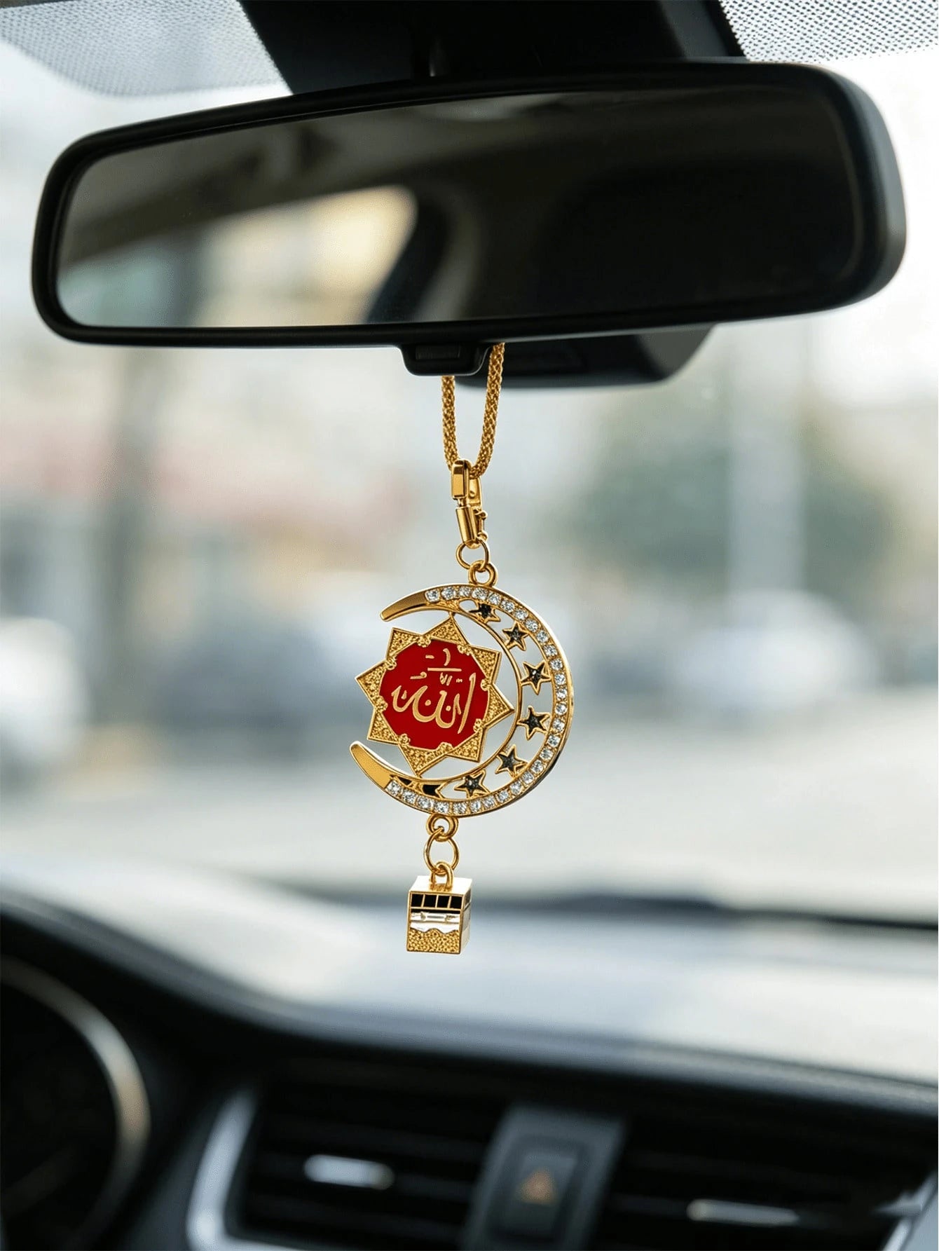 Islamic Car Hanging Decor- Metal Pendant With Black Arabic Calligraphy| Muslim Religious Car Accessory And Spiritual Gift For Drivers| Islamic Home Wall Art| Exquisite Islamic Art Accessory