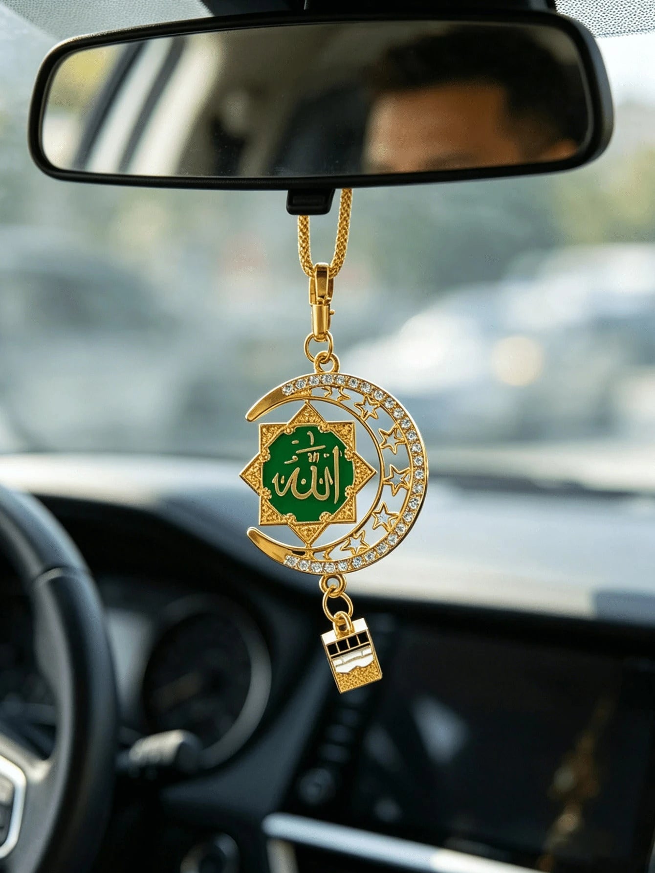 Islamic Car Hanging Decor- Metal Pendant With Black Arabic Calligraphy| Muslim Religious Car Accessory And Spiritual Gift For Drivers| Islamic Home Wall Art| Exquisite Islamic Art Accessory