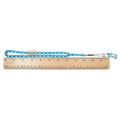 Islamic Symbol Tasbih Blue 33-Ct Acrylic 7x11 mm Oval Turkish Dhikr Prayer Beads