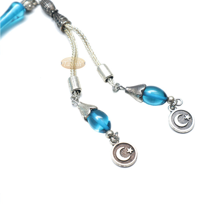 Islamic Symbol Tasbih Blue 33-Ct Acrylic 7x11 mm Oval Turkish Dhikr Prayer Beads