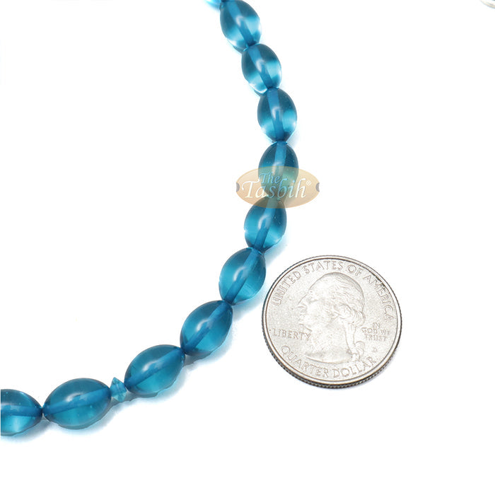 Islamic Symbol Tasbih Blue 33-Ct Acrylic 7x11 mm Oval Turkish Dhikr Prayer Beads
