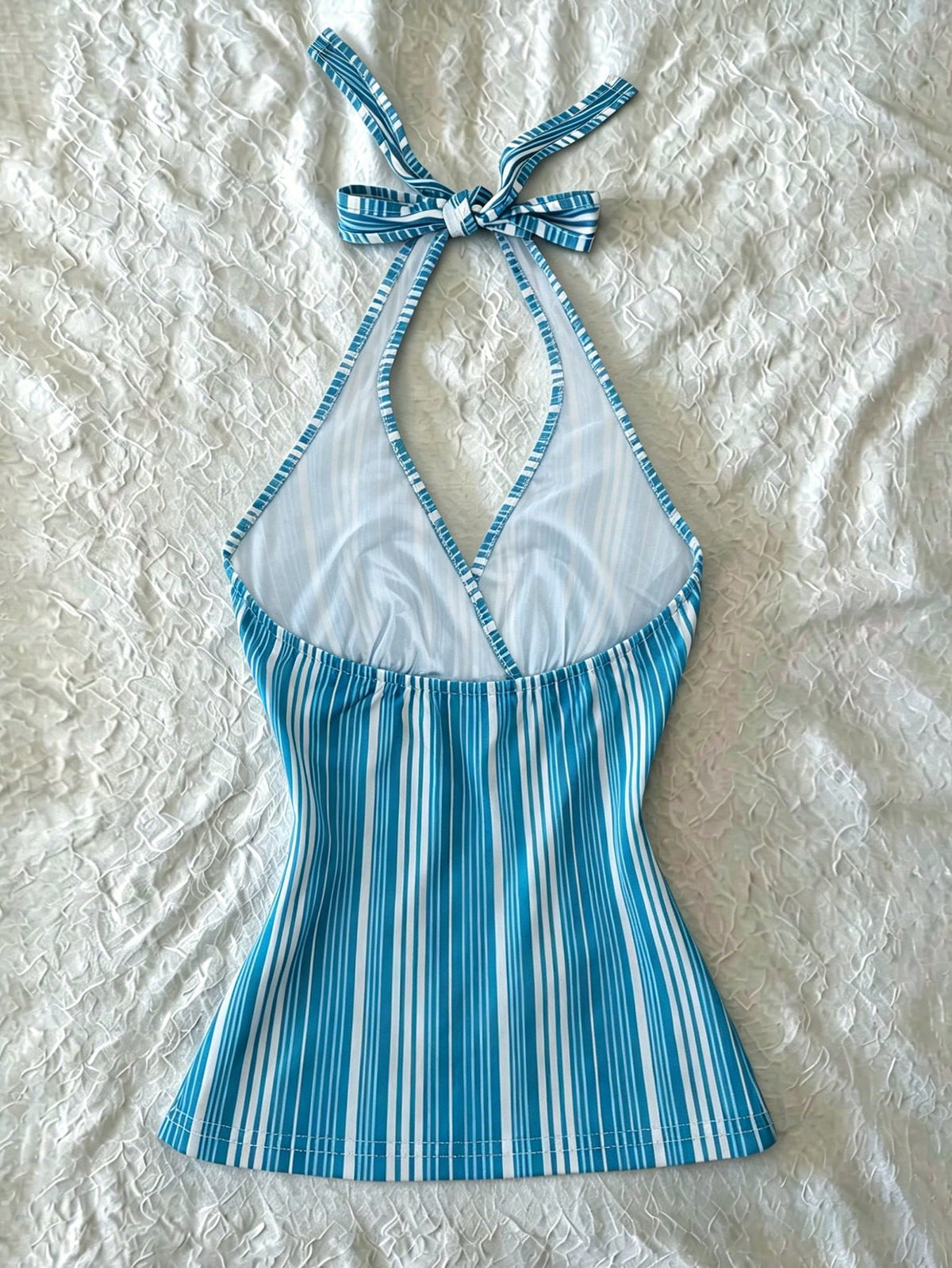 IslaSuriya Digital Print Women's Striped Print Halter Backless Tie Strap Camisole