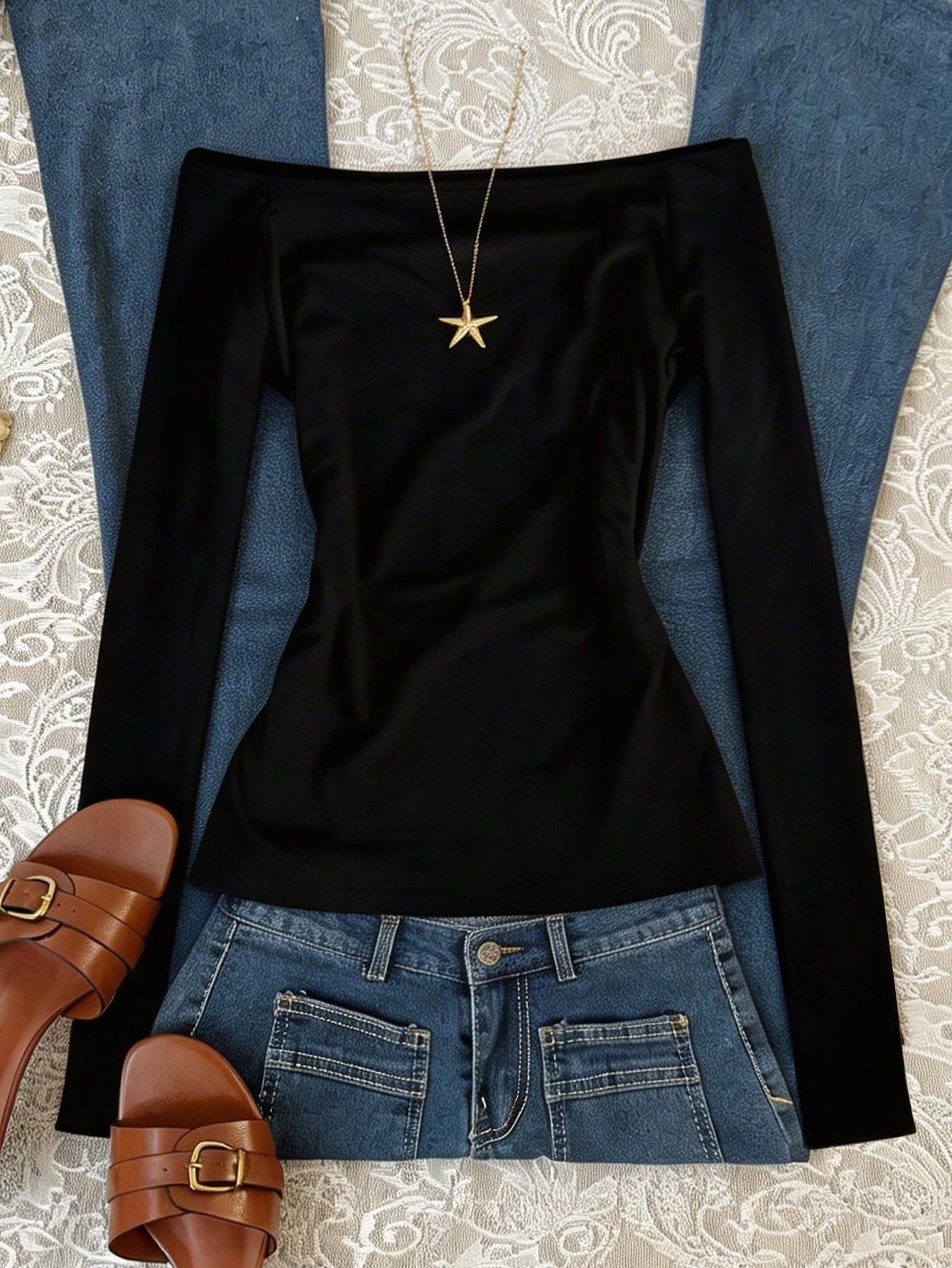 IslaSuriya Fashionable Minimalist Off-Shoulder Long Sleeve T-Shirt, Gift For Friends