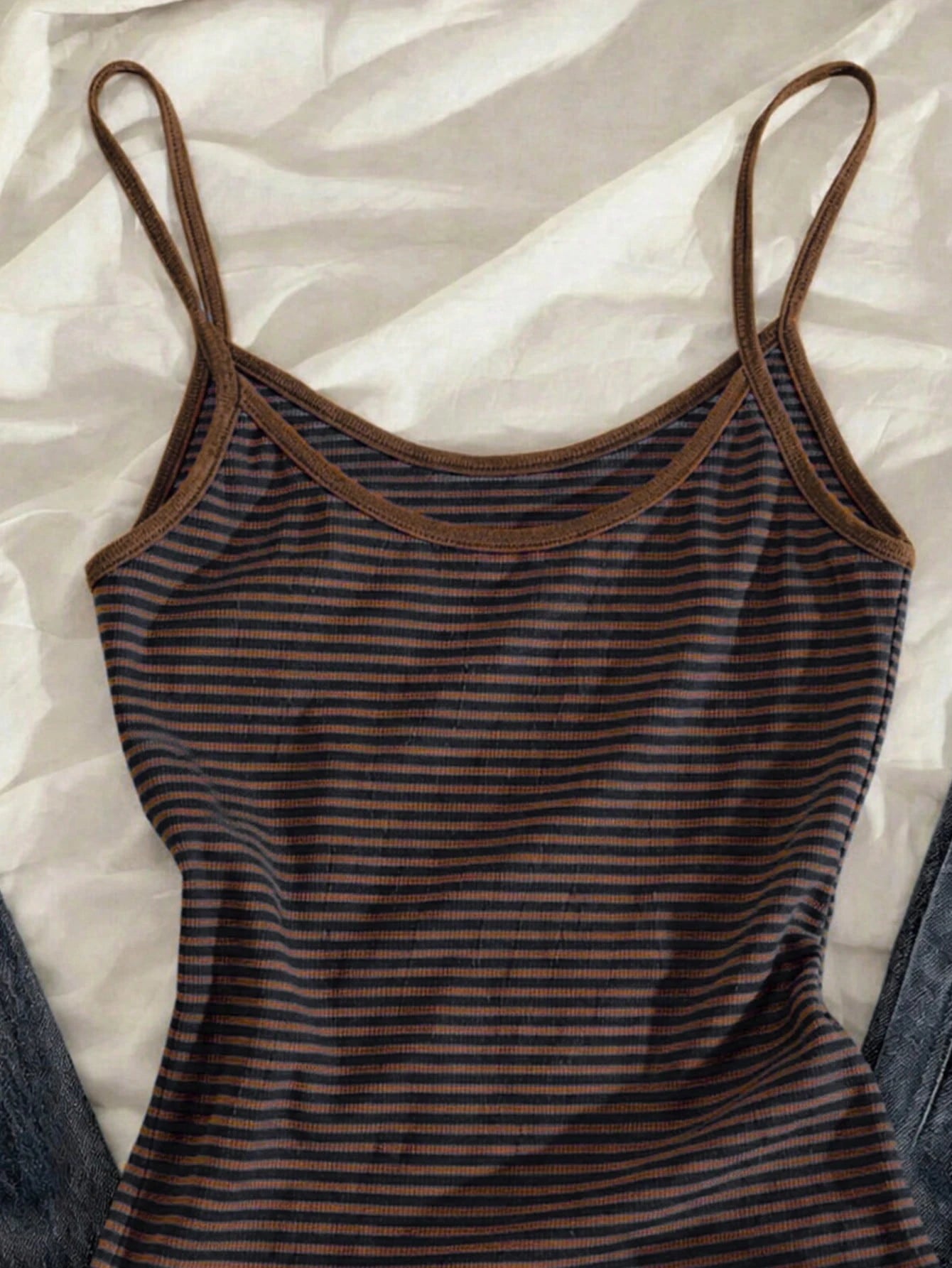 IslaSuriya Women's Brown And Blue Striped Camisole, Fashionable And Minimalist Summer Vacation Style
