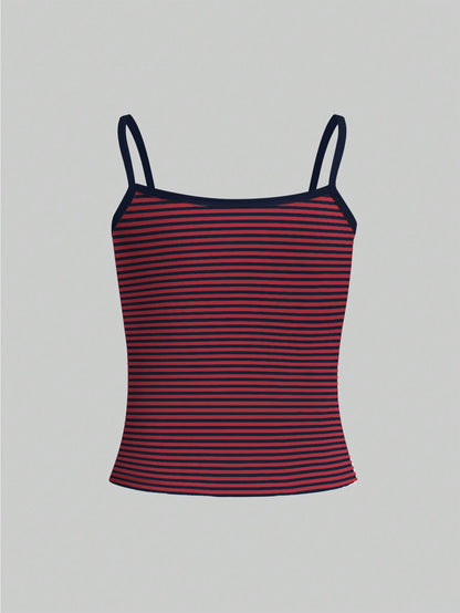 IslaSuriya Women's Brown And Blue Striped Camisole, Fashionable And Minimalist Summer Vacation Style