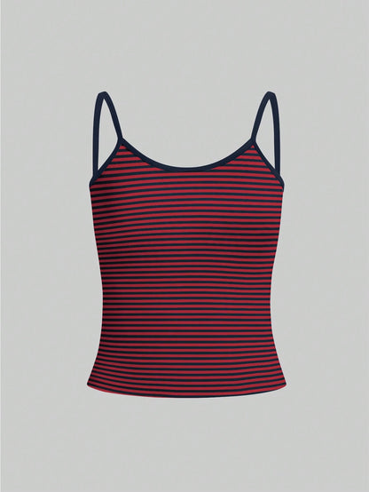 IslaSuriya Women's Brown And Blue Striped Camisole, Fashionable And Minimalist Summer Vacation Style