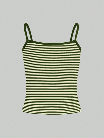 IslaSuriya Women's Brown And Blue Striped Camisole, Fashionable And Minimalist Summer Vacation Style