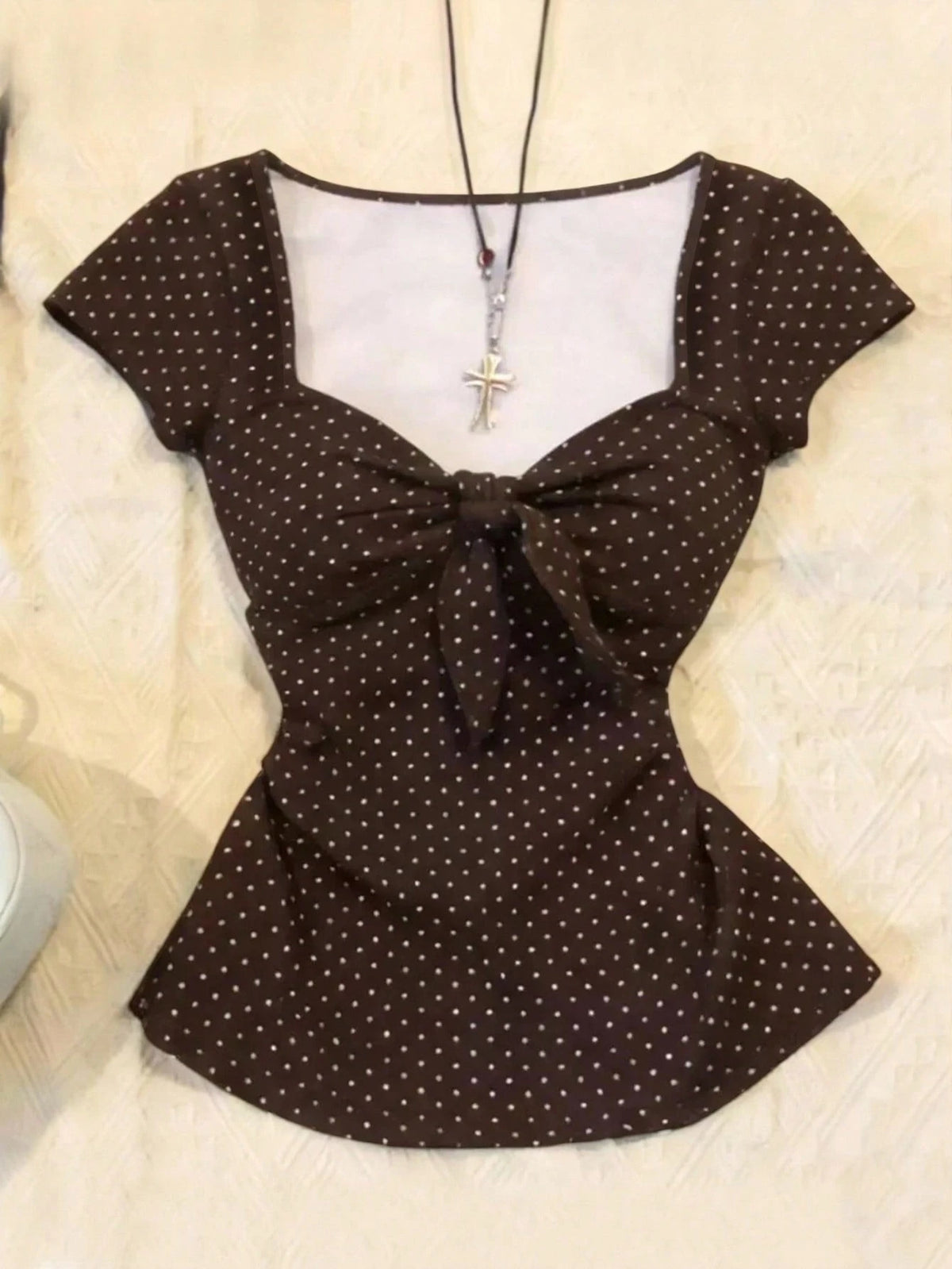 IslaSuriya Women's Polka Dot Pleated Fashion Versatile Casual Daily T-Shirt