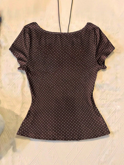 IslaSuriya Women's Polka Dot Pleated Fashion Versatile Casual Daily T-Shirt