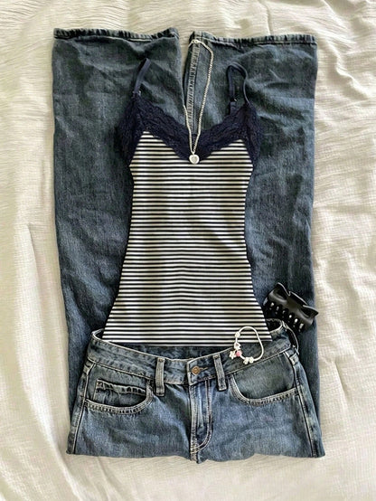 IslaSuriya Women's Summer Casual Vacation Style Contrast Lace Slim Fit Camisole