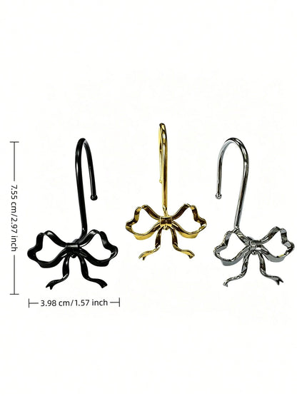 Joivida 12 Bow Shower Curtain Hooks, Rust Proof Zinc Alloy Curtain Rings, Decorative Bow Shaped Design Curtain Hooks, Rust Proof, Used For S-Shaped Hooks In Bathrooms, Bedrooms, Living Rooms, Home Dec