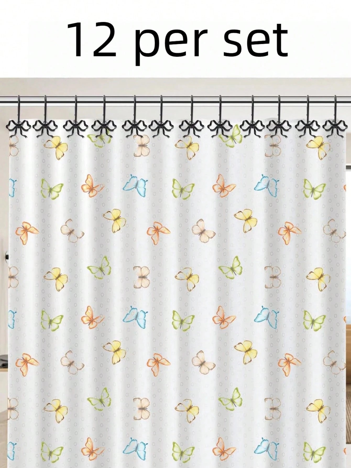 Joivida 12 Bow Shower Curtain Hooks, Rust Proof Zinc Alloy Curtain Rings, Decorative Bow Shaped Design Curtain Hooks, Rust Proof, Used For S-Shaped Hooks In Bathrooms, Bedrooms, Living Rooms, Home Dec