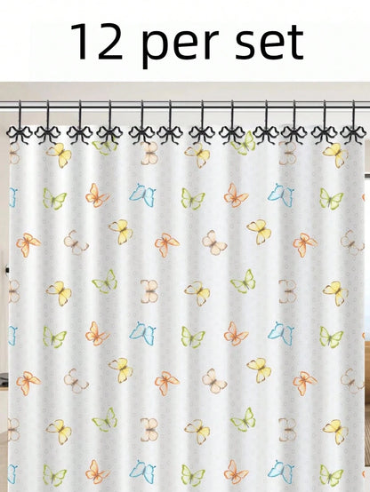 Joivida 12 Bow Shower Curtain Hooks, Rust Proof Zinc Alloy Curtain Rings, Decorative Bow Shaped Design Curtain Hooks, Rust Proof, Used For S-Shaped Hooks In Bathrooms, Bedrooms, Living Rooms, Home Dec