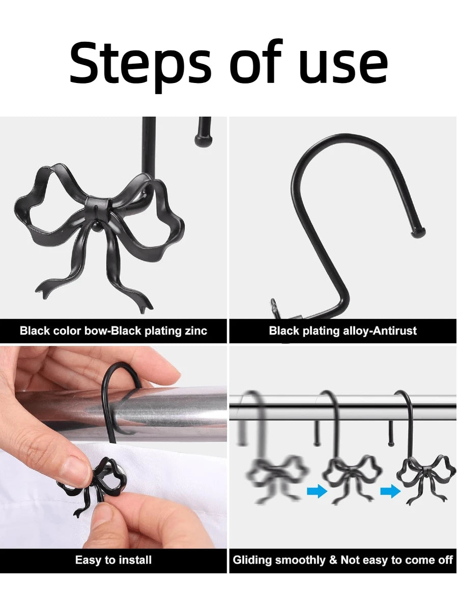 Joivida 12 Bow Shower Curtain Hooks, Rust Proof Zinc Alloy Curtain Rings, Decorative Bow Shaped Design Curtain Hooks, Rust Proof, Used For S-Shaped Hooks In Bathrooms, Bedrooms, Living Rooms, Home Dec