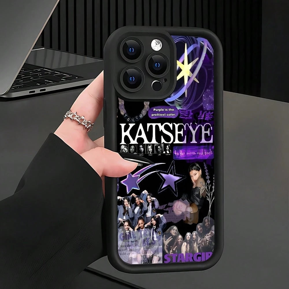 K-KATSEYE Purple Collage Phone Case For IPhone 17 16e 16 15 14 13 12 11 Mini Pro Max Air X XR XSMAX 8 7 Plus Shockproof Soft TPU Back Cover, Daily Use Case, Shockproof Protective Cover, Artistic Phone