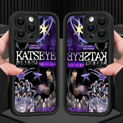 K-KATSEYE Purple Collage Phone Case For IPhone 17 16e 16 15 14 13 12 11 Mini Pro Max Air X XR XSMAX 8 7 Plus Shockproof Soft TPU Back Cover, Daily Use Case, Shockproof Protective Cover, Artistic Phone