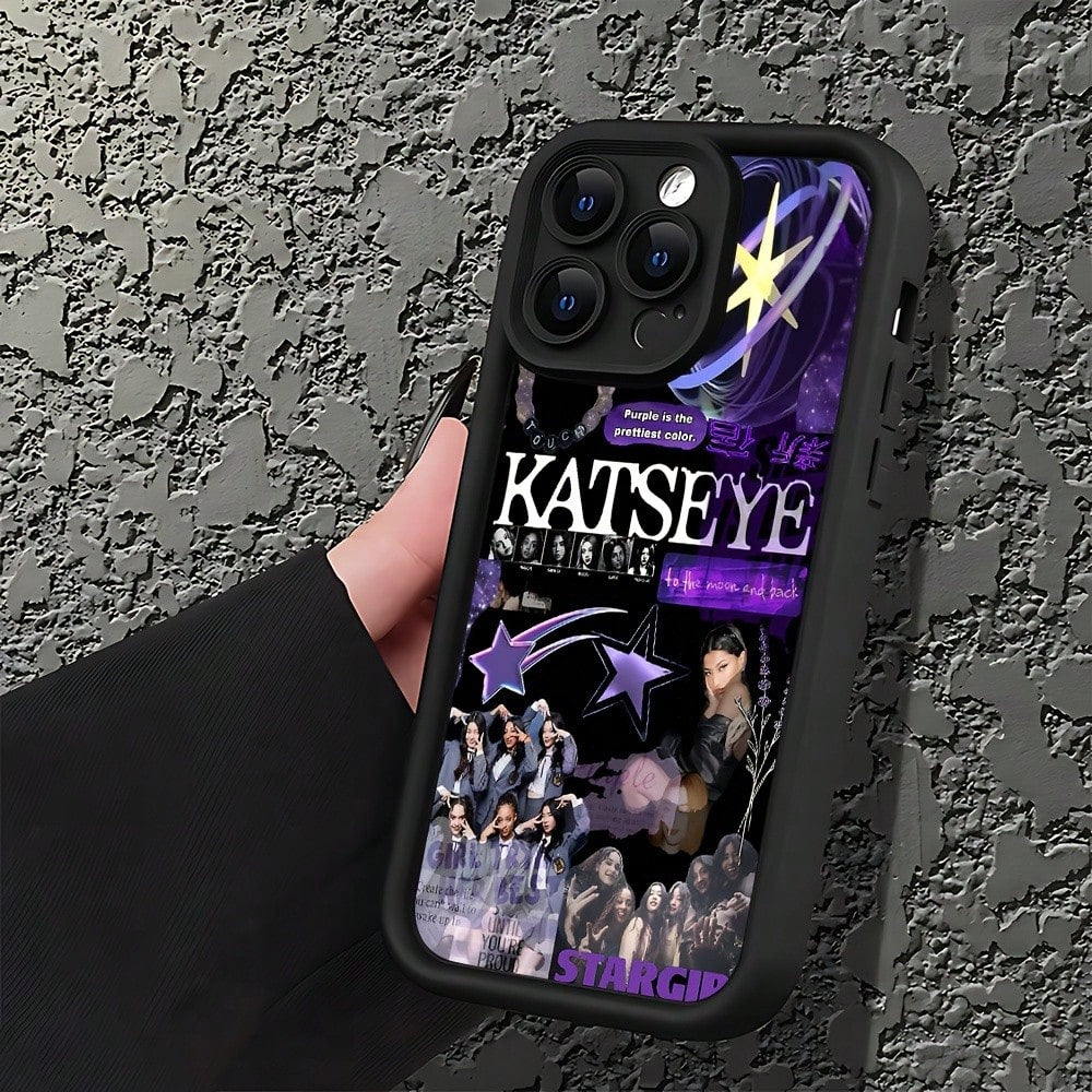 K-KATSEYE Purple Collage Phone Case For IPhone 17 16e 16 15 14 13 12 11 Mini Pro Max Air X XR XSMAX 8 7 Plus Shockproof Soft TPU Back Cover, Daily Use Case, Shockproof Protective Cover, Artistic Phone