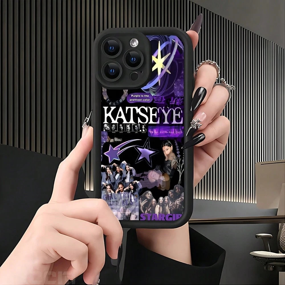 K-KATSEYE Purple Collage Phone Case For IPhone 17 16e 16 15 14 13 12 11 Mini Pro Max Air X XR XSMAX 8 7 Plus Shockproof Soft TPU Back Cover, Daily Use Case, Shockproof Protective Cover, Artistic Phone