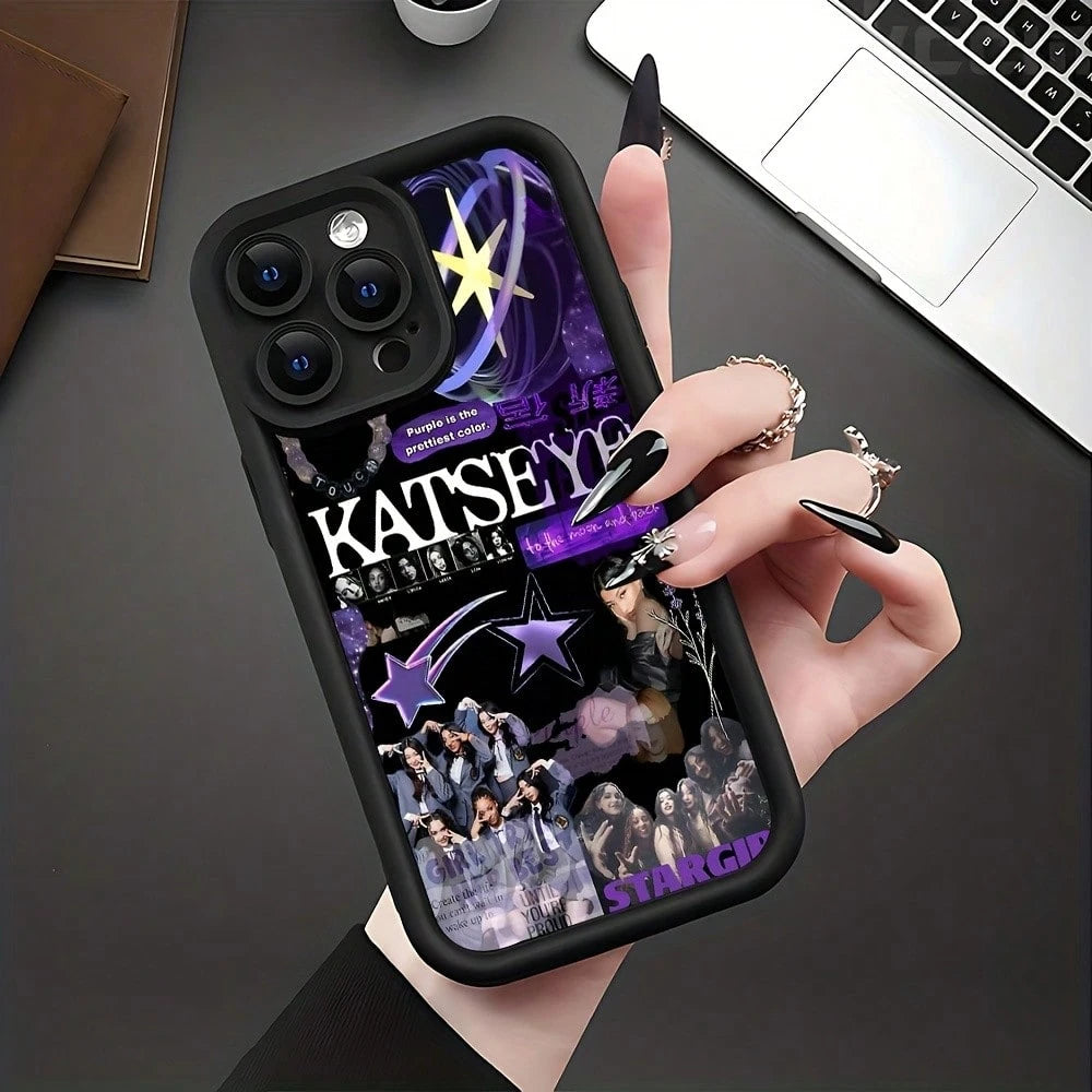 K-KATSEYE Purple Collage Phone Case For IPhone 17 16e 16 15 14 13 12 11 Mini Pro Max Air X XR XSMAX 8 7 Plus Shockproof Soft TPU Back Cover, Daily Use Case, Shockproof Protective Cover, Artistic Phone