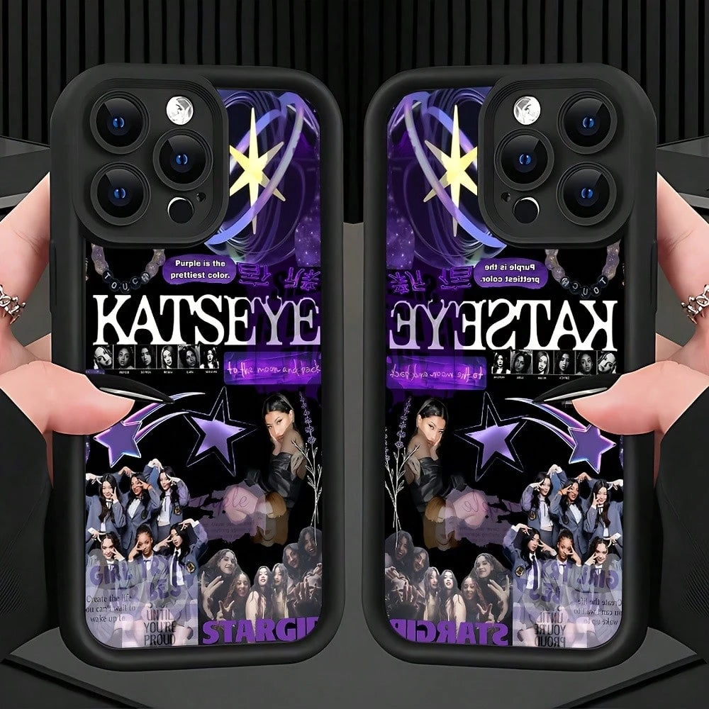 K-KATSEYE Purple Collage Phone Case For IPhone 17 16e 16 15 14 13 12 11 Mini Pro Max Air X XR XSMAX 8 7 Plus Shockproof Soft TPU Back Cover, Daily Use Case, Shockproof Protective Cover, Artistic Phone