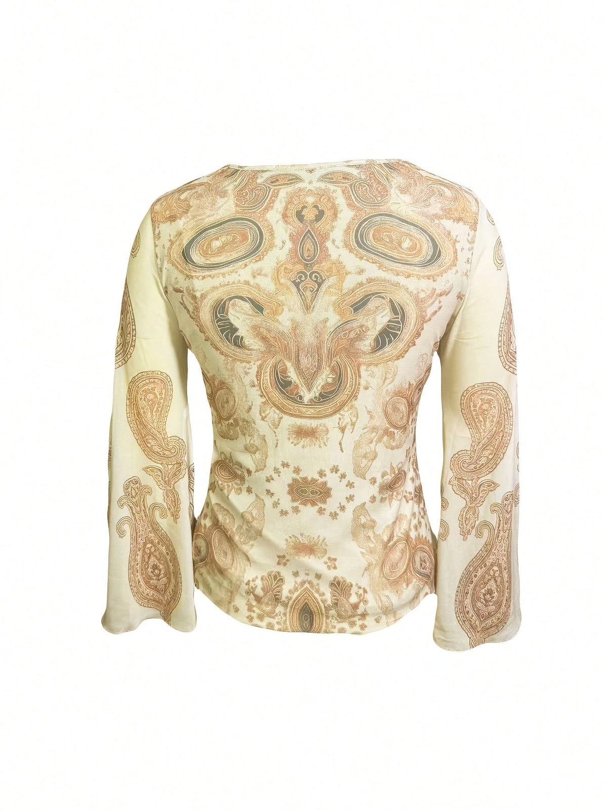 Keyhole Neckline Base Layer Shirt, Decorated With Paisley Pattern, Women's Vacation Wear, All Season Clothing, All Season Commute Summer