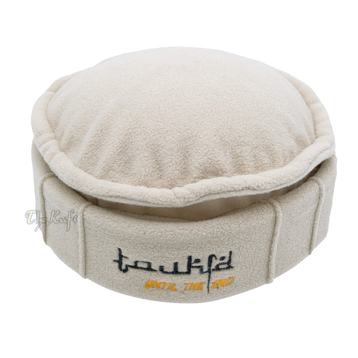 Khaki Afghani-Style "Tauhid until the end" Faux Wool Stretchable Pakol Mujahidin Soft Kufi Hat