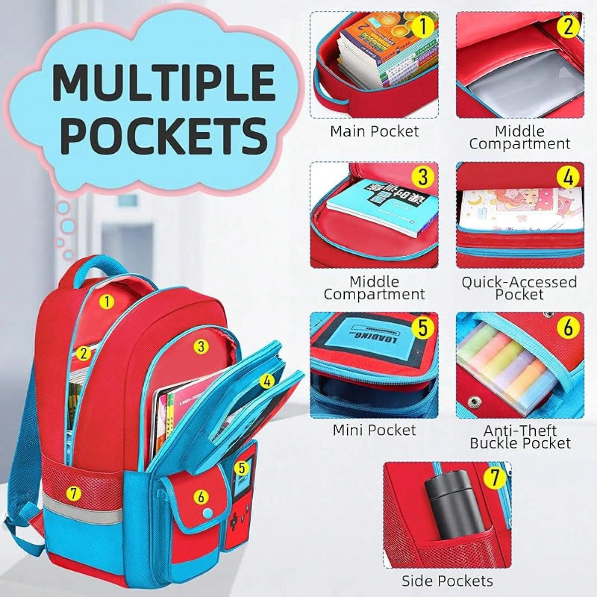 Kids Backpack For Boys- 3pcs Gamer Boys Backpack With Lunch Box Set For Elementary Middle School- Students Bag For Ages 6-18,17″ Video Game Bookbag Travel Back Pack