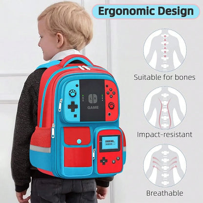 Kids Backpack For Boys- 3pcs Gamer Boys Backpack With Lunch Box Set For Elementary Middle School- Students Bag For Ages 6-18,17″ Video Game Bookbag Travel Back Pack