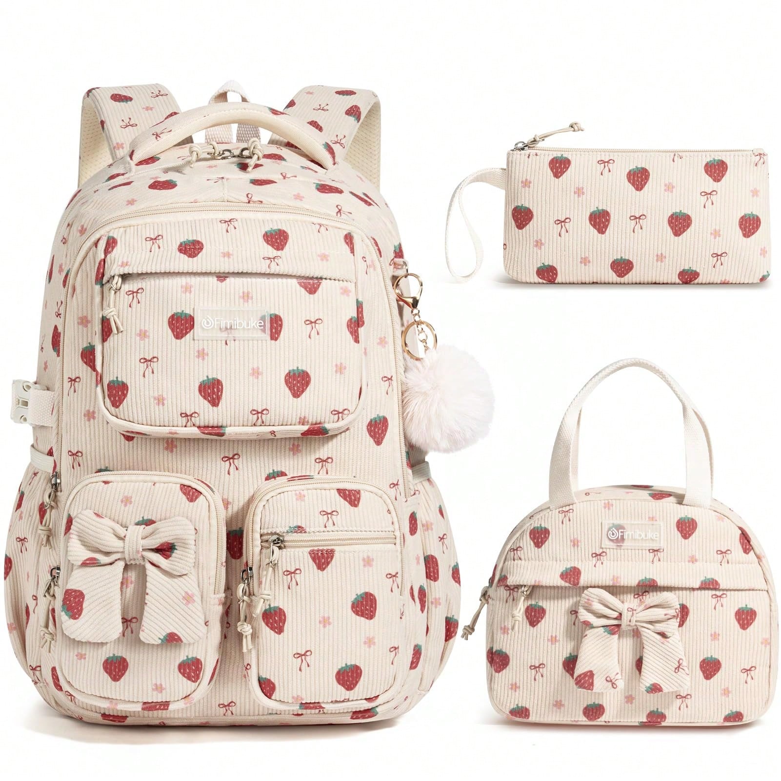 Kids Backpack For Girls, 3PCS Corduroy Backpack With Lunch Box & Pencil Pouch, Kids School Bags Bookbag For Back To School Laptop Bag Travel Daypack
