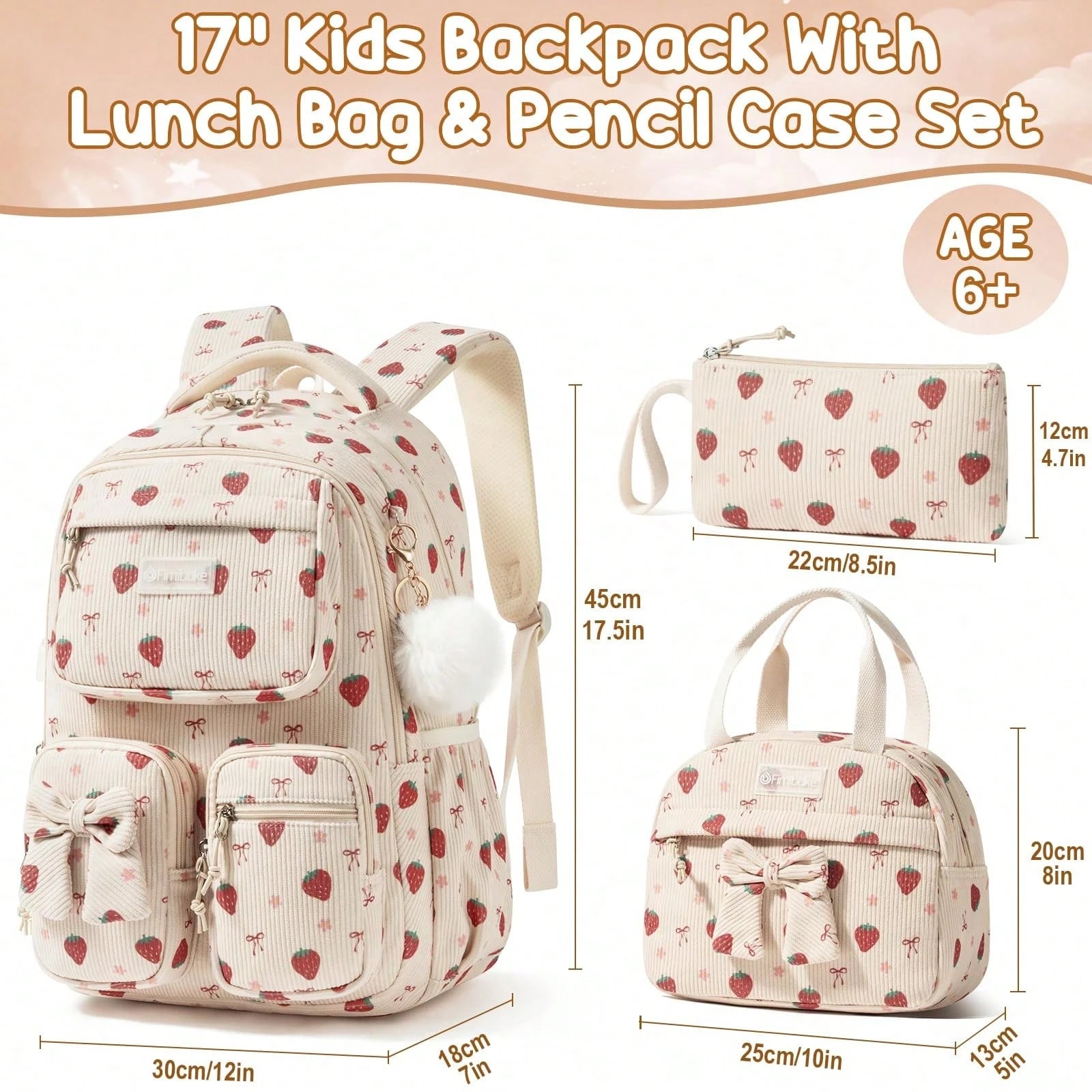 Kids Backpack For Girls, 3PCS Corduroy Backpack With Lunch Box & Pencil Pouch, Kids School Bags Bookbag For Back To School Laptop Bag Travel Daypack