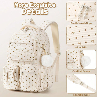 Kids Backpack For Girls, 3PCS Corduroy Backpack With Lunch Box & Pencil Pouch, Kids School Bags Bookbag For Back To School Laptop Bag Travel Daypack