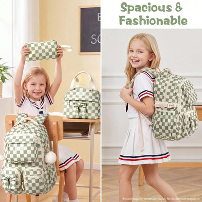 Kids Backpack For Girls, 3PCS Corduroy Backpack With Lunch Box & Pencil Pouch, Kids School Bags Bookbag For Back To School Laptop Bag Travel Daypack