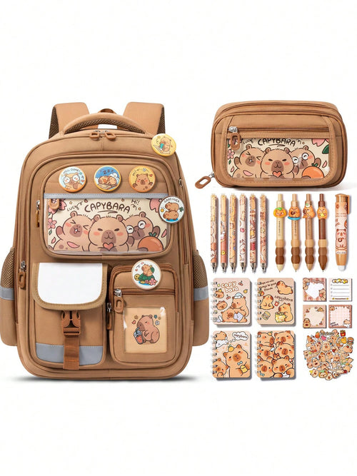 Kids Backpack For School Girls, Kawaii Capybara Backpack With Pencil Case For Kindergarten Elementary Student, Back To School Gifts