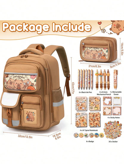 Kids Backpack For School Girls, Kawaii Capybara Backpack With Pencil Case For Kindergarten Elementary Student, Back To School Gifts