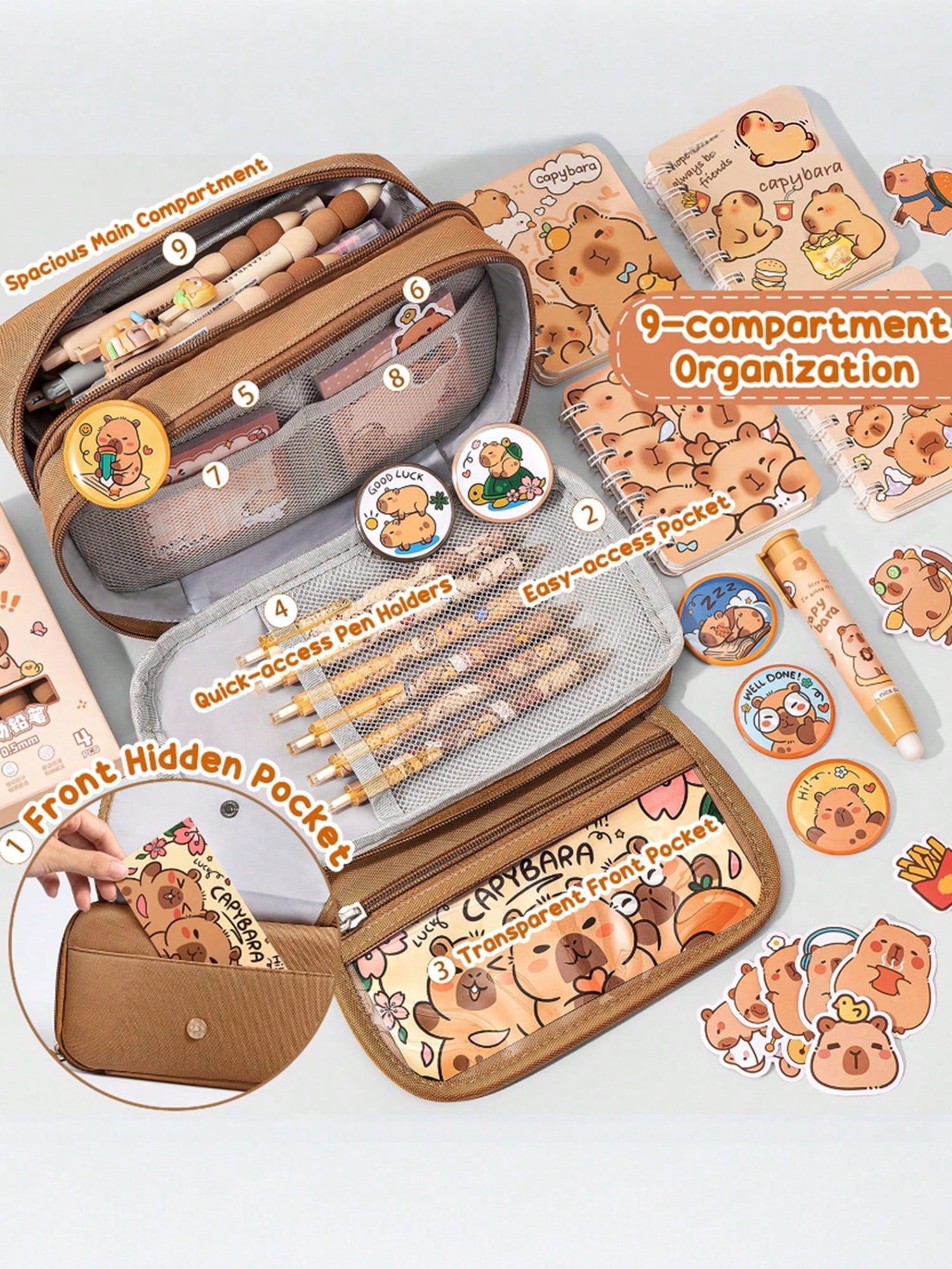 Kids Backpack For School Girls, Kawaii Capybara Backpack With Pencil Case For Kindergarten Elementary Student, Back To School Gifts