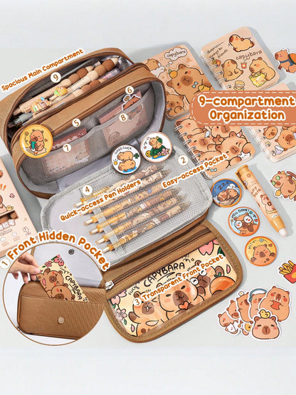 Kids Backpack For School Girls, Kawaii Capybara Backpack With Pencil Case For Kindergarten Elementary Student, Back To School Gifts