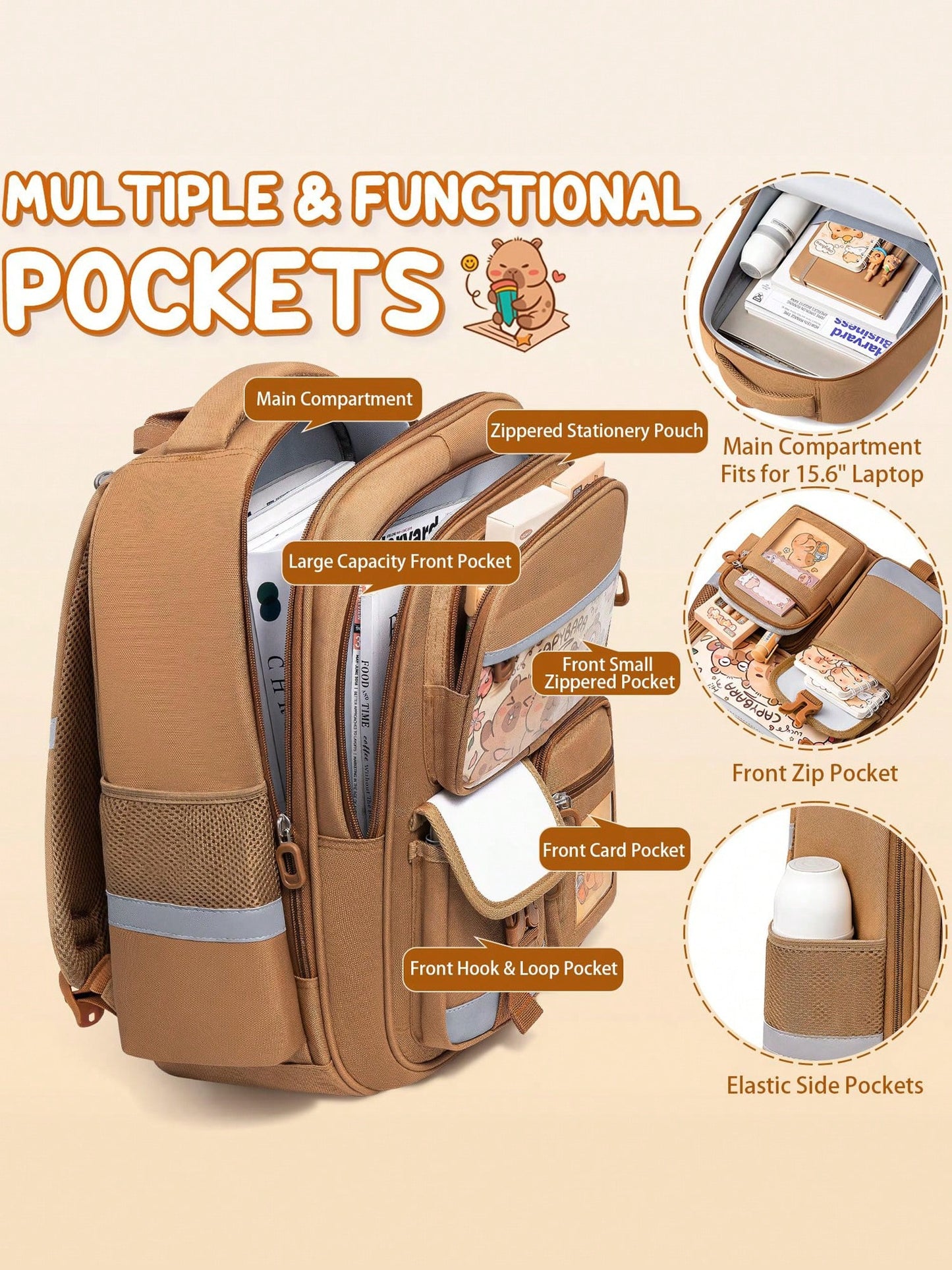 Kids Backpack For School Girls, Kawaii Capybara Backpack With Pencil Case For Kindergarten Elementary Student, Back To School Gifts