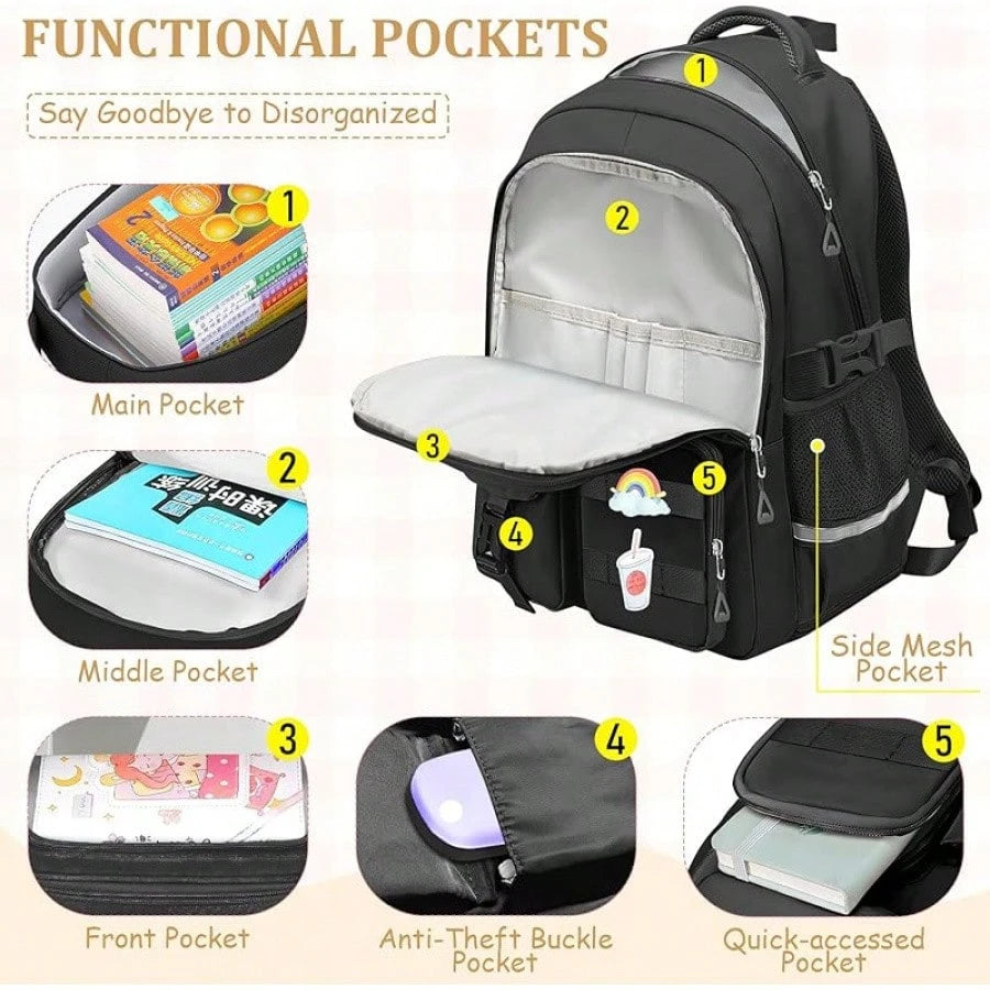 Kids Backpacks For Girls- Cute Girls Backpack For Kids Children Teens Elementary Middle School- 17″ Students Bookbag Travel Back Pack For Age 6-18