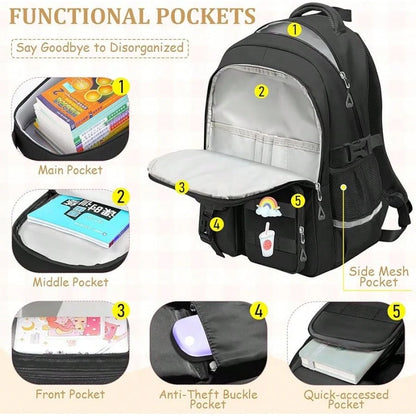 Kids Backpacks For Girls- Cute Girls Backpack For Kids Children Teens Elementary Middle School- 17″ Students Bookbag Travel Back Pack For Age 6-18