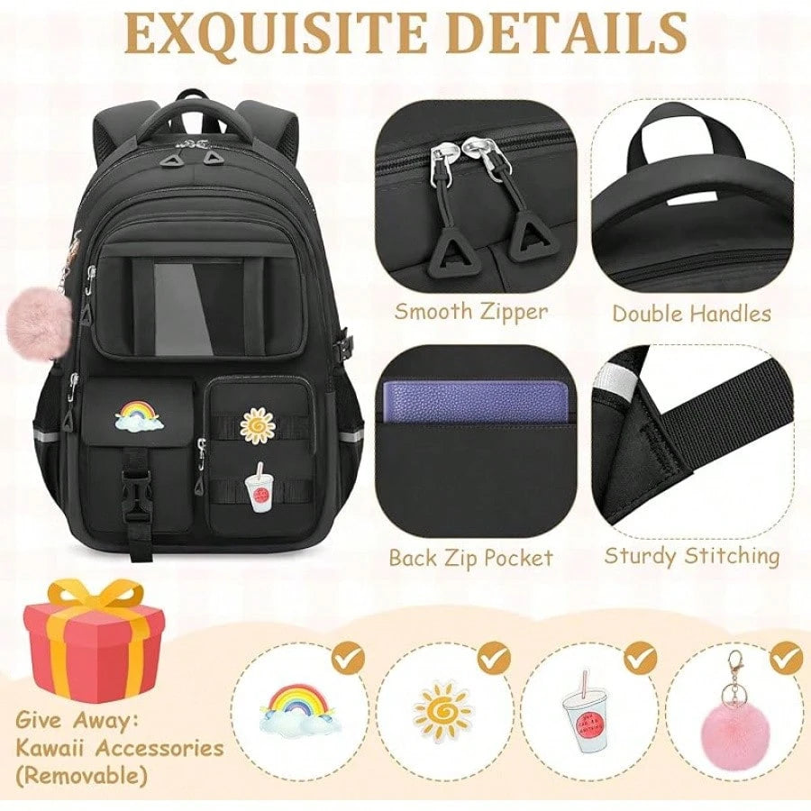Kids Backpacks For Girls- Cute Girls Backpack For Kids Children Teens Elementary Middle School- 17″ Students Bookbag Travel Back Pack For Age 6-18