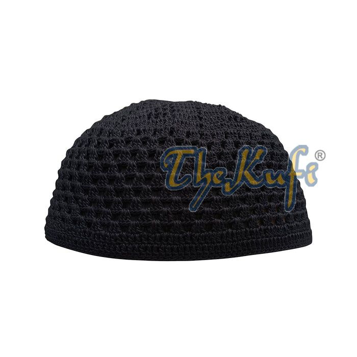 Kids Black Hand-Crochet Cotton Open Weave Skull Cap Comfortable Head Cover