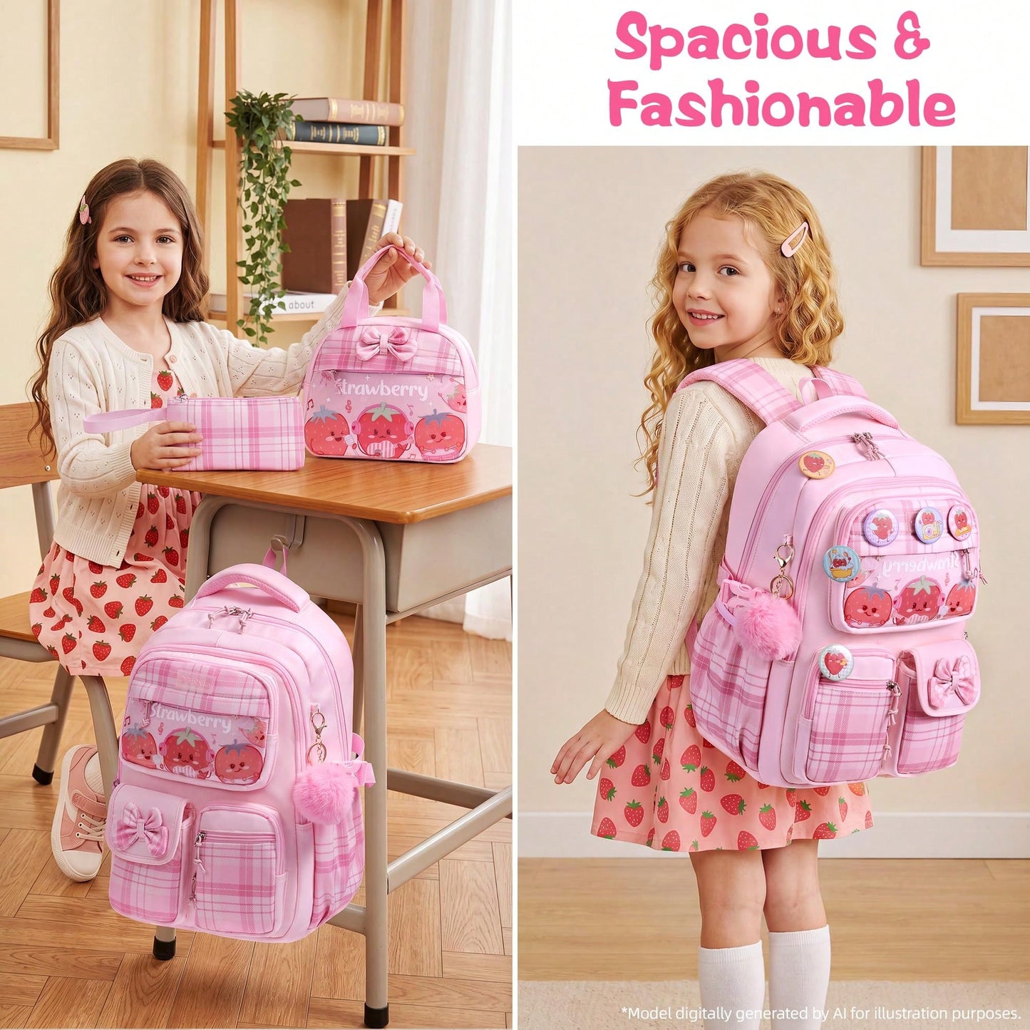 Kids Blue Bunny Backpack For Girls, 3PCS Waterproof Girls Backpack With Lunch Box Pencil Pouch, Cute Bow Backpacks School Book Bag For Back To School