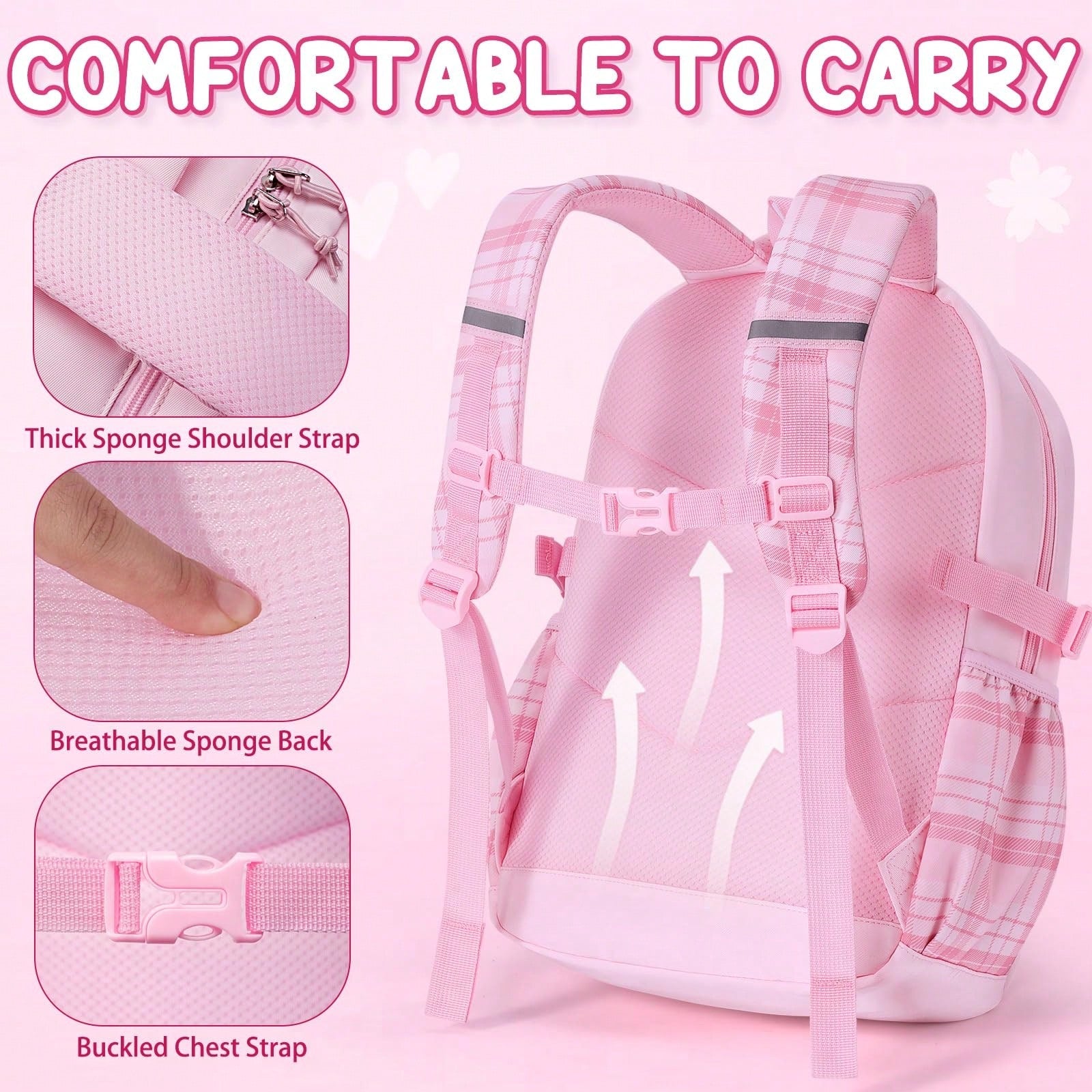 Kids Blue Bunny Backpack For Girls, 3PCS Waterproof Girls Backpack With Lunch Box Pencil Pouch, Cute Bow Backpacks School Book Bag For Back To School