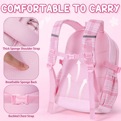 Kids Blue Bunny Backpack For Girls, 3PCS Waterproof Girls Backpack With Lunch Box Pencil Pouch, Cute Bow Backpacks School Book Bag For Back To School